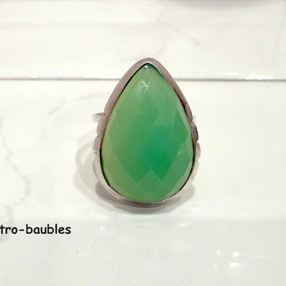 Boho Sterling Aqua Chalcedony TearDrop Ring Sz 7.75 Ladies - Picture 10 of 10